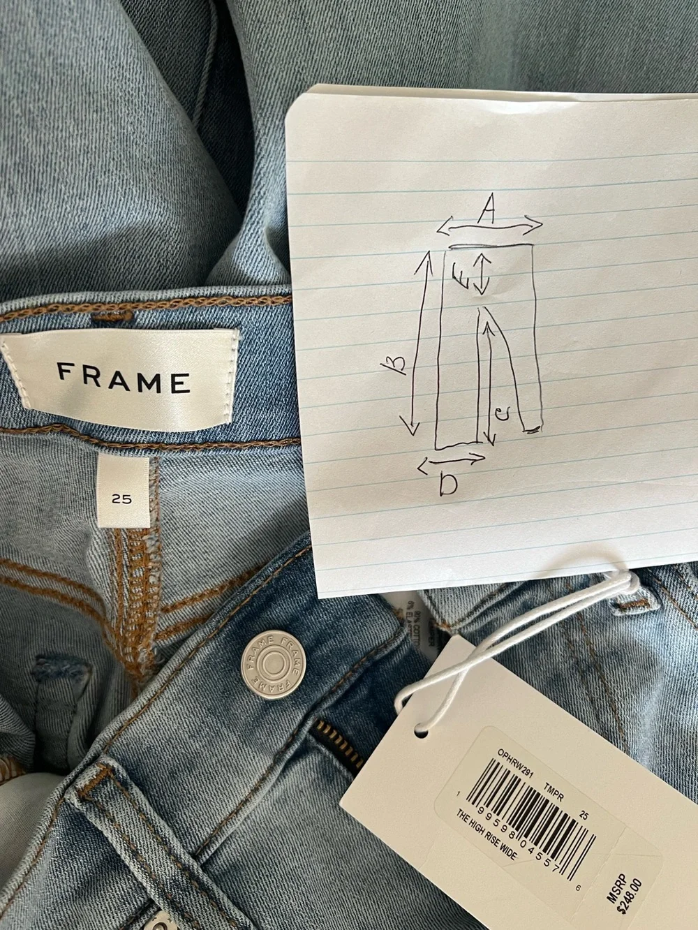 NWT $248 Frame The High Rise Wide Denim Light Blue Jeans Size 25 Stretch - Picture 5 of 14